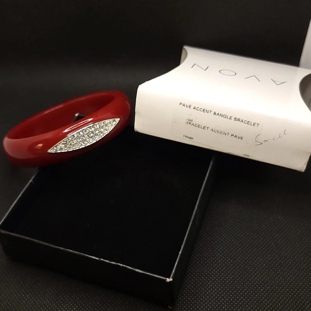 Red Lucite Pave Accent Bangle Bracelet Rouge Red Bracelet Accent Diamond Pave